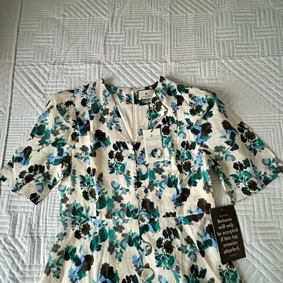 NWT Tuckernuck Linen Blue Blooms Floral Garden Midi Dress Size Medium - Picture 5 of 8